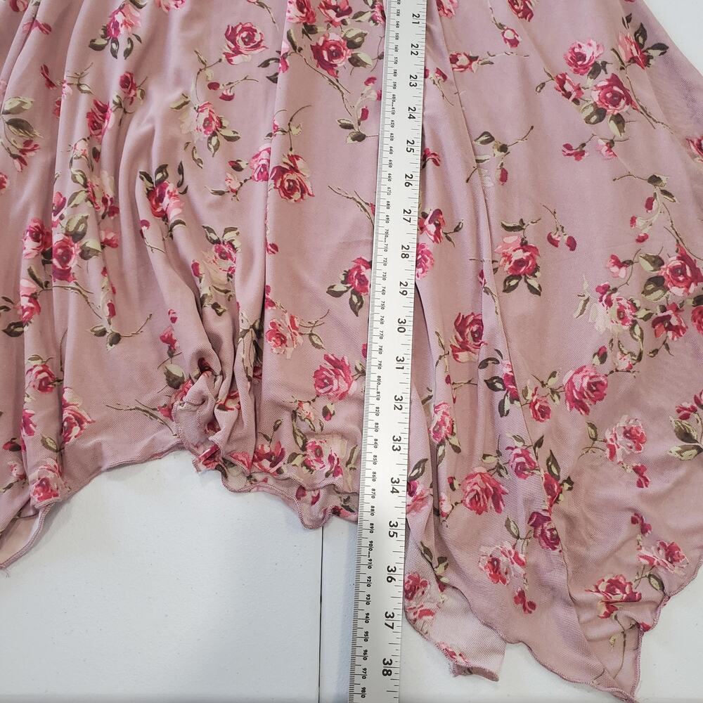 Y2K Fairy Grunge Whimsy Dress Women Large Pink Floral Handkerchief Hem Lace Boho - Picture 5 of 9
